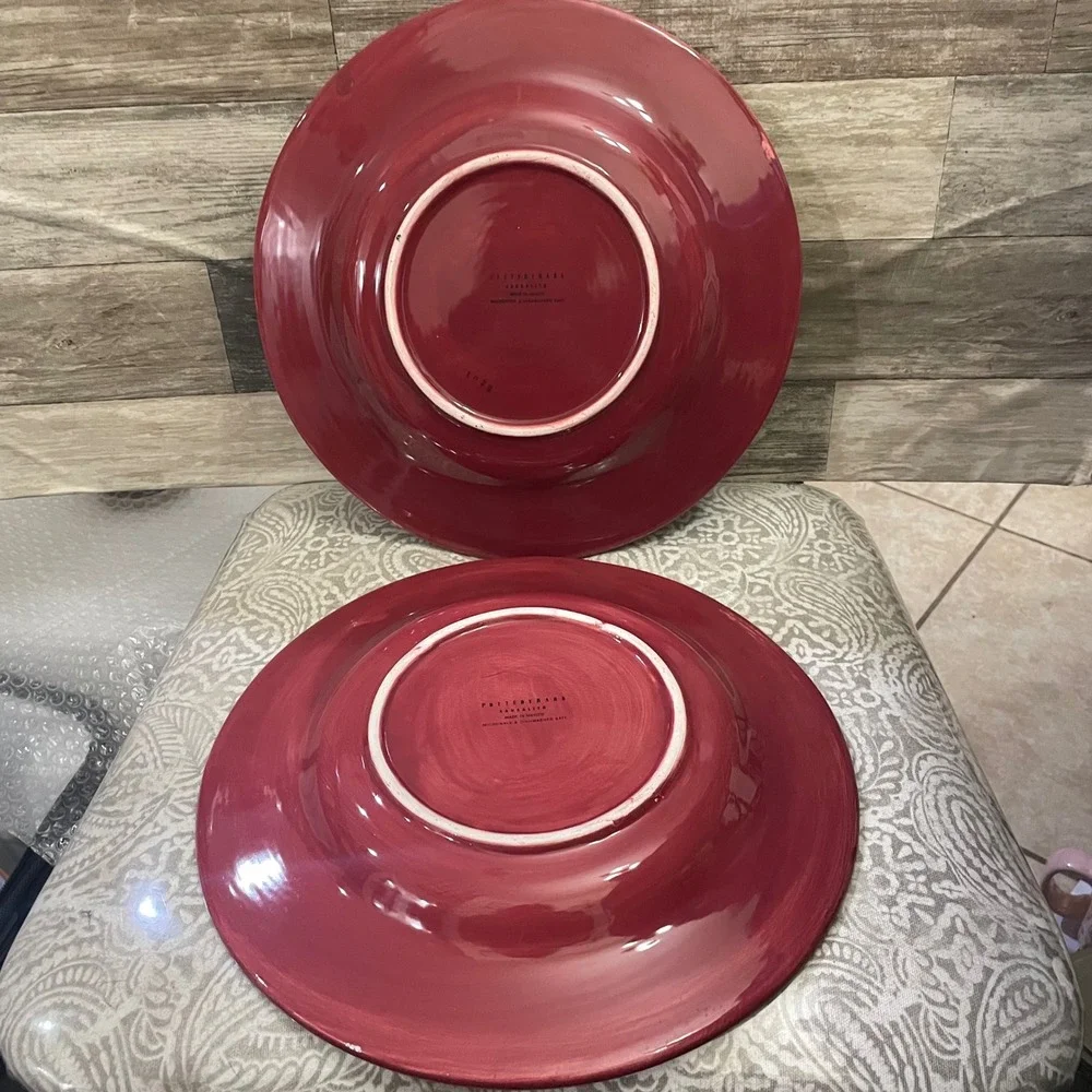 Pottery Barn Sausalito Red Dinner Plates Set of 2 Stoneware Mexico 12